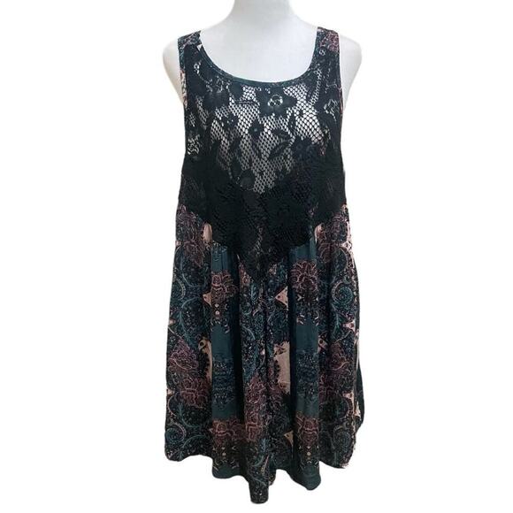 Free People Count Me In Trapeze Tunic Mini Dress Black Blue Lace SP - Picture 4 of 6